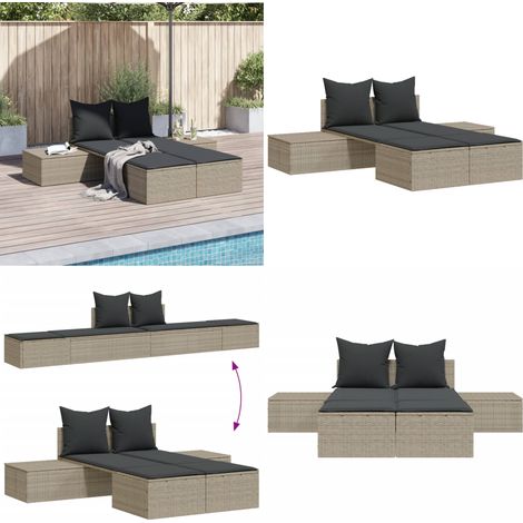 Doppel-Sonnenliege mit Kissen Hellgrau Poly Rattan - Doppel Liege - Gartenliege - Sonnenschirm - Outdoor Möbel - Lounge Set - Home & Living