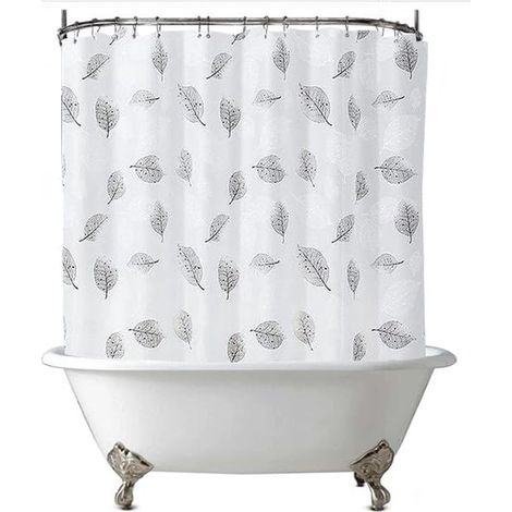 Rideau de douche - 1 panneau - 200x200cm - doublure de rideau de douche - rideaux de douche pour salle de bain - Anneaux inclus - Feuille noire et blanche - Décoration de salle de bain - imperméable - (1/5)