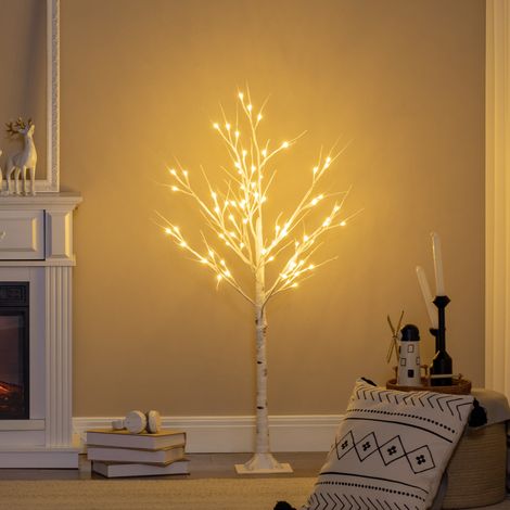 Árbol de Navidad con luces LED - Luz blanca cálida - 72 LED - Para interiores - 120 cm - Decoración navideña para dormitorio o hogar - Blanco (1/5)