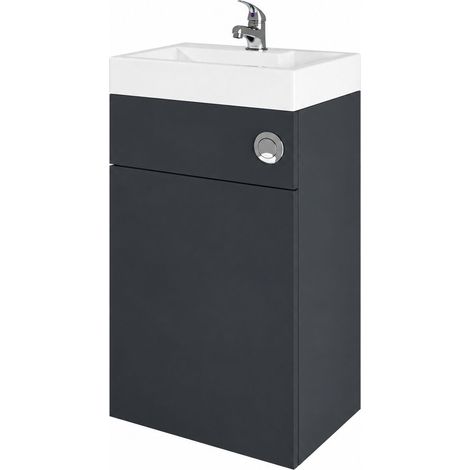 Modern Floor Standing Bathroom 2 in 1 Combination Basin and WC Toilet Unit - 500 x 355mm, Satin Dark Grey (1/4)