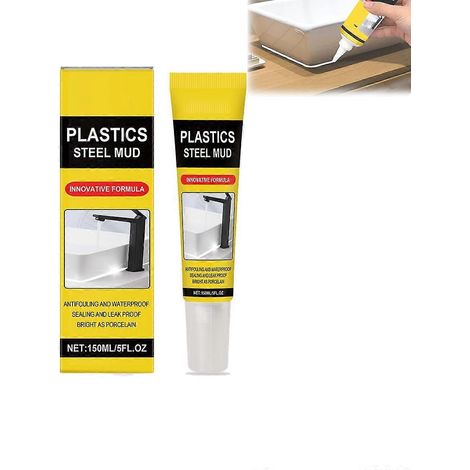 Mastic silicone blanc imperméable avec raclette pour salle de bain, cuisine, fenêtres, anti-fissures (1 pièce) (1/5)