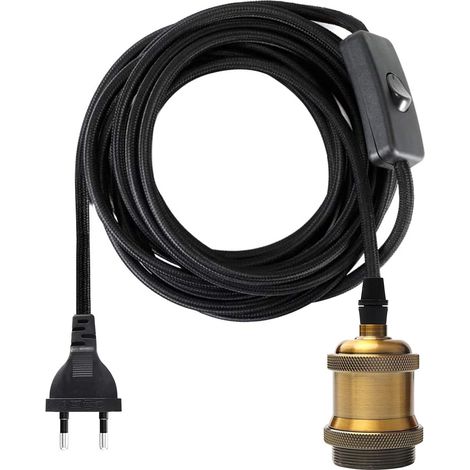 Zócalo E27 con interruptor, cable eléctrico de tela de 3,5 metros para portalámparas, lámpara colgante retro Edison, lámpara de araña creativa DIY, estilo industrial vintage de latón (1/5)