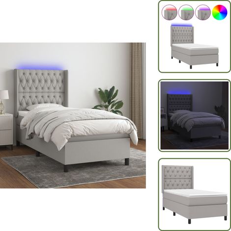 Boxspringbett mit Matratze & LED Hellgrau 80x200 cm Stoff - Boxspringbett - Doppelbett - Schlafsofa - Lattenrost - Bettrahmen (1/5)