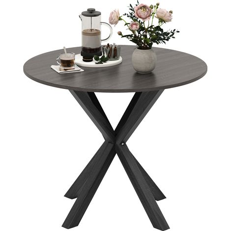 COSTWAY 90CM Wood Dining Table Round Kitchen Table for 2-4 People-Black (1/5)