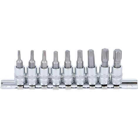 Bgs Technic – Lot de 9 douilles à embouts torx mâles T10 à T50 – Acier chrome-vanadium – Cannelure sur rail métal – Carré 1/4' (1/3)