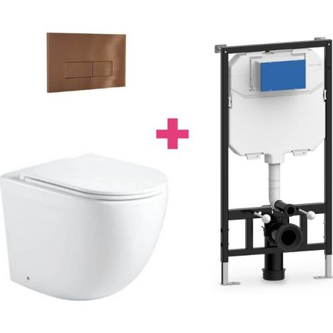 Ensemble WC suspendu GENOVA en céramique avec réservoir et bouton de chasse d'eau Cuivre rectangulaire
