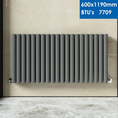 ELEGANT 600 x 1190 mm Anthracite Designer Column Radiator Double Oval Panel High Heat Output Radiator + Chrome Thermostatic Radiator Valves (1/5)