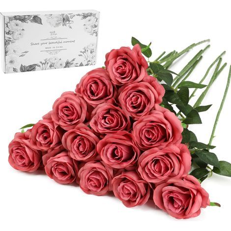 Roses artificielles noires - Lot de 10 roses artificielles avec tiges, idéales pour la décoration de la maison, des mariages, des hôtels et des bureaux. (1/5)