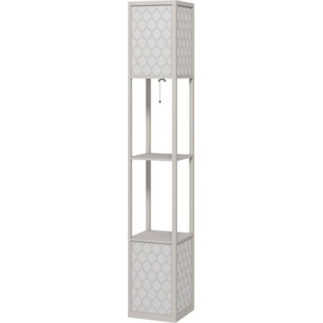 Lampadaire au design moderne, 2 étagères, interrupteur à chaînette, 26 cm x 26 cm x 156 cm, GRIS CLAIR