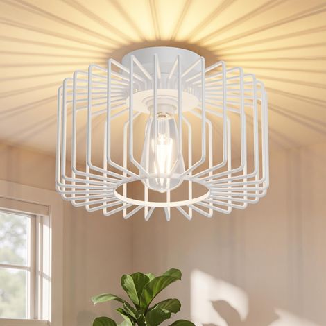 Plafonnier Industriel Vintage En Métal Avec Douille E27, Plafonnier Pour Cuisine, Couloir, Chambre, Salle À Manger (Blanc, Carré, Sans Ampoule) (1/5)