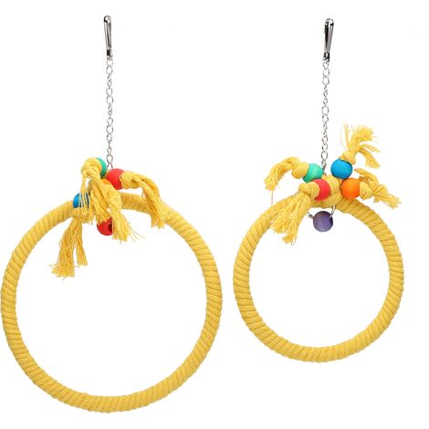 Corde en coton pour animaux de compagnie, perroquet, balançoire, anneau suspendu, escalade, jouets à mâcher, accessoire de Cage, jaune (1/5)