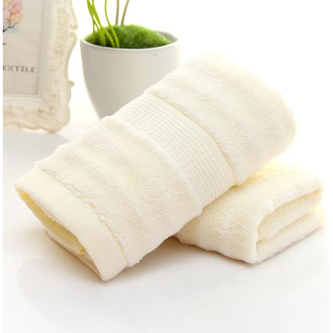 Serviette Main - 100 % Coton - 75 x 34 cm - Motif Rayé Onduleux - Beige - Pour Salle De Bains Cuisine Visage Mains Corps - 1 Pièce (1/5)