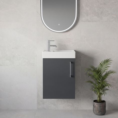 Napoli Cube Gloss Grey 400mm Wall Mounted Single Door Vanity Unit with Align Basin - 400mm - Chrome 160mm Handle