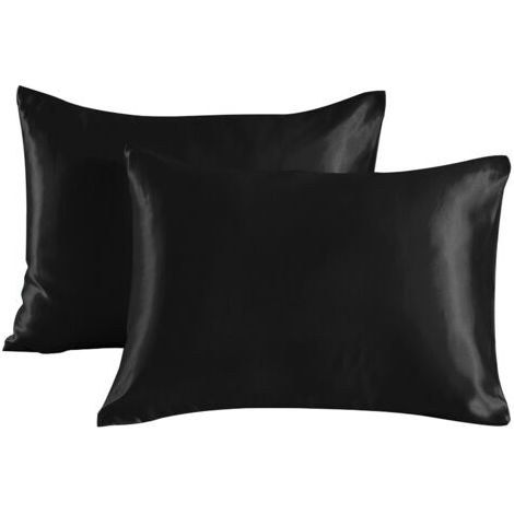 QORVA-Taies d'oreiller en satin soyeux à poils longs - Taies d'oreiller à fermeture enveloppe - Fraîches et faciles à laver - Lot de 2 - Taies d'oreiller uniquement, sans rembourrage (1/5)