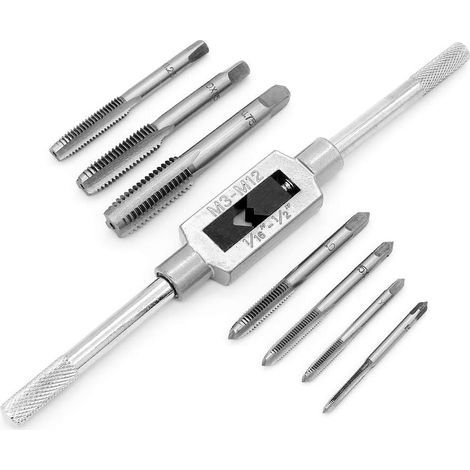 Juego de 8 machos de roscar métricos - Juego de machos de roscar manuales ajustables para roscas métricas con llave - M3 M4 M5 M6 M8 M10 M12 (1/5)