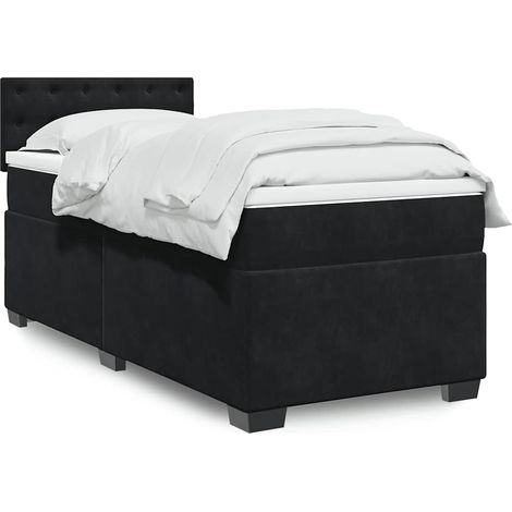 Cama box spring individual con colchón tela negro (1/5)