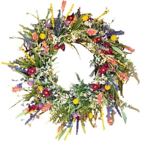 Couronne de fleurs sauvages - Couronne de fleurs séchées - Couronne de porte - Décoration intérieure et extérieure - 35 cm-PR (1/4)