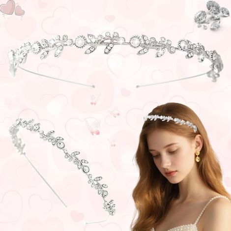 Serre-tête Élégant de Mariage, Bijoux Cheveux Vignes de Fleur de Cristal de Perle, Accessoire de Mariage, Serre-tête en Strass pour Femme (Argent) (1/5)