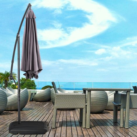 Base per ombrellone con 2 ruote, riempibile con acqua (60 kg), sabbia (68 kg) o miscela di materiali (75 kg), 80x60x17 cm, nera.