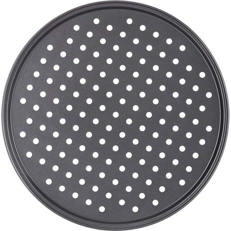 Plaque à pizza, lot de 4, ronde, perforée, antiadhésive, flammée, acier, moule, ∅ 32 cm, anthracite