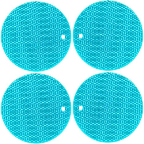 Dessous de Plat en Silicone - Lot de 4 - Motif Alvéolé Bleu - Résistant Chaleur 240°C - Cuisine et Salle à Manger - 18 cm (1/5)