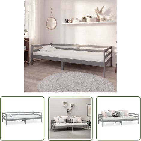 The Living Store Lit de jour sans matelas gris bois de pin massif 90x200 cm - Lit Convertible - Canapé Lit - Lit Invité - Meuble Multifonction - Lit Bois (1/5)