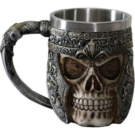 Mug à café/bière en forme de crâne de 400 ml avec revêtement intérieur en acier inoxydable, idéal comme cadeau pour la fête des pères. (1/5)