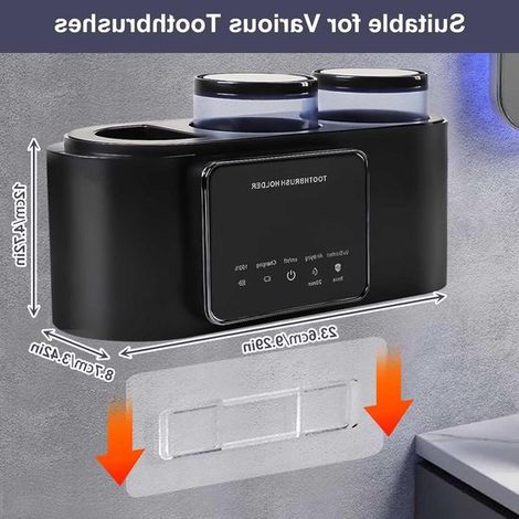 Zahnbürstenhalter UV Desinfektion Badhygiene Automatische Reinigung 4 Bürsten Schwarz (1/5)