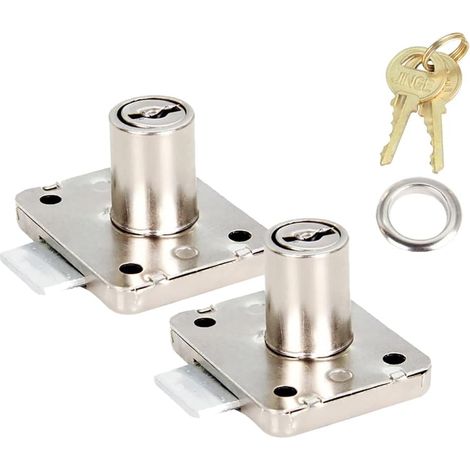 Lot de 2 serrures de sécurité pour armoire, serrure cylindrique de 16 mm, serrure de porte de bureau pour meubles de bureau et boîte aux lettres (1/5)