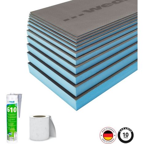 Pack 3 panneaux de construction WEDI 250 x 60 x 8 cm + colle polymere étanchéité 610 + bande d'armature collante
