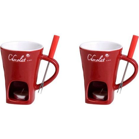 2x Ensemble de tasses à fondue, céramique, rouge, pour fromage chocolat beurre, usage domestique (1/3)