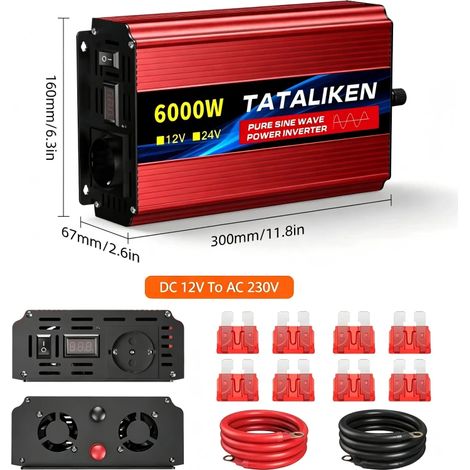 TATALIKEN 6000W Reiner Sinuswellen‑Wechselrichter, 12V auf 230V, Stromumwandler für Wohnmobil‑Camping und Fahrzeuge