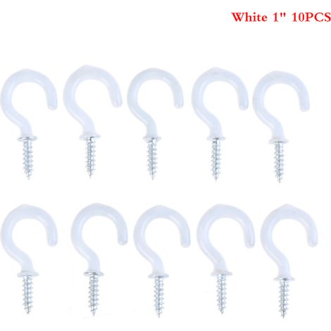 Lot de 10 supports à tasses avec poignée, crochets robustes à visser au plafond, blanc, taille L (1/5)