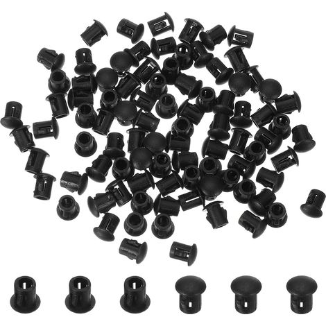5 mm/1/4 Bouchons en Plastique, 100 Pièces Type Flush Bouchon Rond À Encliquetage pour Panneau Tube Meuble De Cuisine Clôture Insertion Bouchon D'extrémité, Noir (1/5)