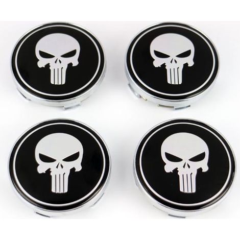 Enjoliveurs centraux tête de mort pour jantes 60 mm, compatibles avec trous de 57 mm (lot de 4) (1/4)