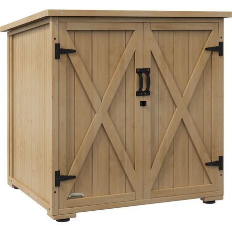 Armoire de jardin en bois sapin, double porte avec étagère modulable et toit bitumé (1/5)