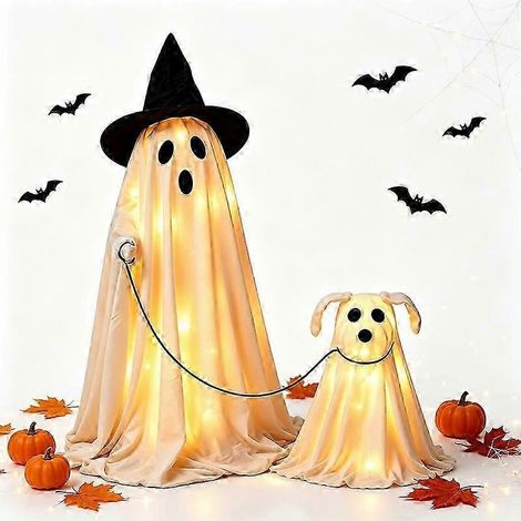 Décorations d'Halloween lumineuses avec fantôme et chien, décoration fantôme télécommandée, idéales pour l'intérieur, le porche, le jardin et la pelouse, pour Halloween et les fêtes d'extérieur. (1/5)