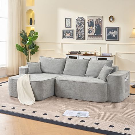 Canapé d’angle modulable 262x144x65 cm gris en chenille sans montage avec méridienne (1/5)