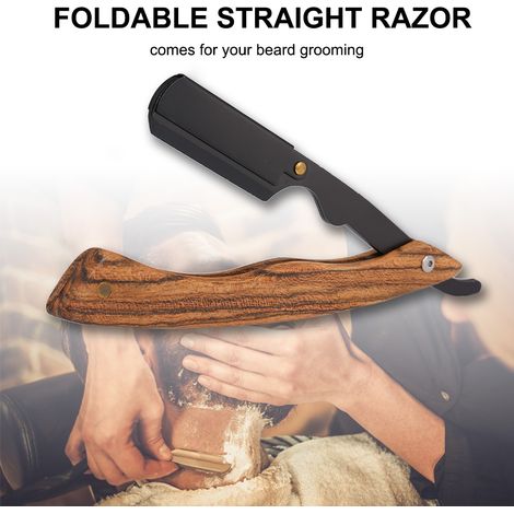 Rasoir droit avec manche en bois, couteau de rasage pour le toilettage de la barbe, outil de rasoir pliant en acier inoxydable (1/5)