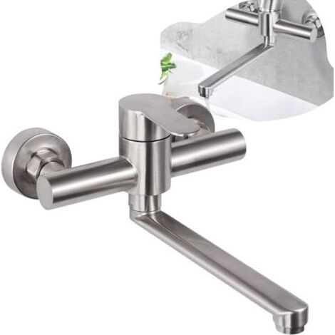 Mitigeur mural inoxydable 360° pour évier de cuisine – Bras pivotant 23cm – Trous de montage réglables – Économie d'eau jusqu'à 30% (1/4)
