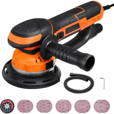 Ponceuse orbitale excentrique 150mm, 850W, 7400tr/min, 6 vitesses variables, avec 10 abrasifs et raccord d'aspiration, pour ponçage bois et finitions. (1/5)