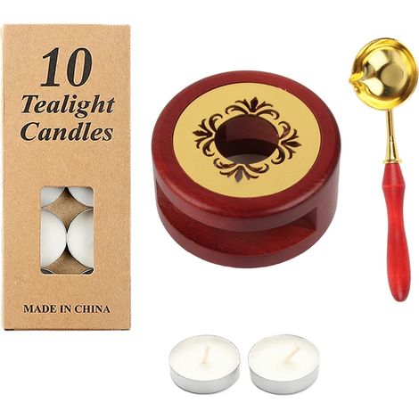 Wax Seal Kit Wax Seal Warmer for Melted Wax Beads, Vintage Wax Seal Warmer with Wax Spoon and 10 Tea Candles for Sealing Invitations, Cards