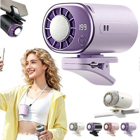 Climatiseur portable voiture 2026 199 vitesses ventilation orientation 360° fixation clip affichage LED chargement USB violet (1/5)