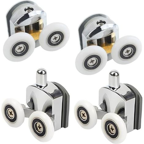 4 pièces roulette porte de douche, roulement double 25 mm, adaptation verre 4-6 mm, pour cabine de douche moderne (1/5)