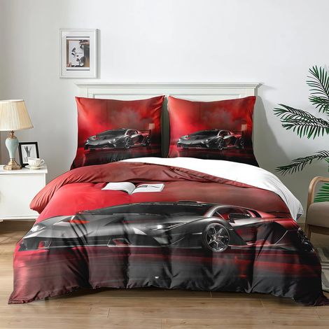 Housse de Couette Voiture de Course 220x240 cm，Enfant Parure de lit imprimé Ensemble 3D，Design Cool de Sport extrême en Microfibre Douce, avec 2 taies d'oreiller 65×65cm.(P1×220) (1/5)