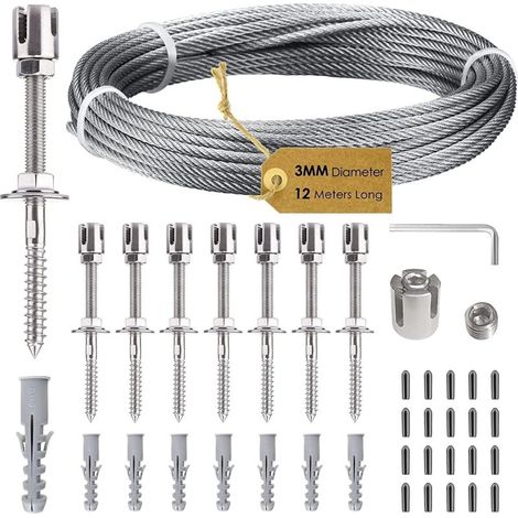 Enrejado de acero inoxidable para plantas trepadoras – Sistema profesional con cable de 3 mm (12 m) y 8 soportes de pared.