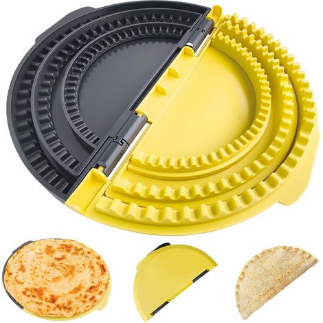 Scelleuse tortilla 3-en-1 jaune/noir, taille réglable 15-25 cm, pour quesadillas, tacos, burritos, sans BPA, lave-vaisselle