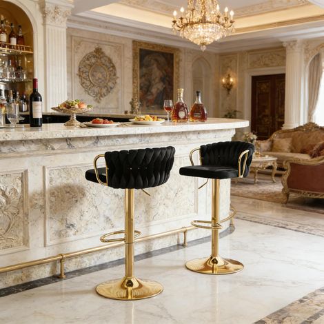Eleganter und komfortabler Barhocker für Küche oder Café – gepolsterte Sitzfläche, höhenverstellbar, modernes Design – Set aus 2 Stück