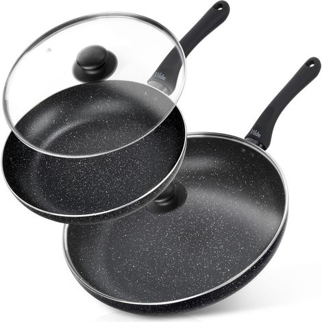 Set di padelle in granito con coperchi in vetro, linea nera, 24/32 cm, 2 pezzi. (1/5)