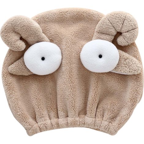 Sèche-cheveux rapide, bonnet absorbant élastique en microfibre, serviette de séchage capillaire douce pour la peau, motif cartoon, couleur chamois (1/5)